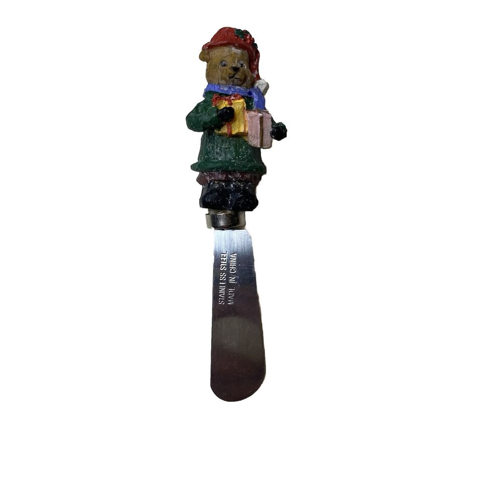 Christmas Bear with Presents Cheese Knife Spreader Stainless Steel